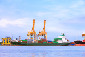 Cargo ship docked at an Indian port